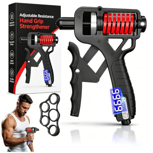 Adjustable Hand Grip Strengthener - Adjustable Resistance Hands Grip Strengthener, 11–364 LB Adjustable Electronic Grip Strength Trainer Build Forearm Strength - color: Black+Electronic
