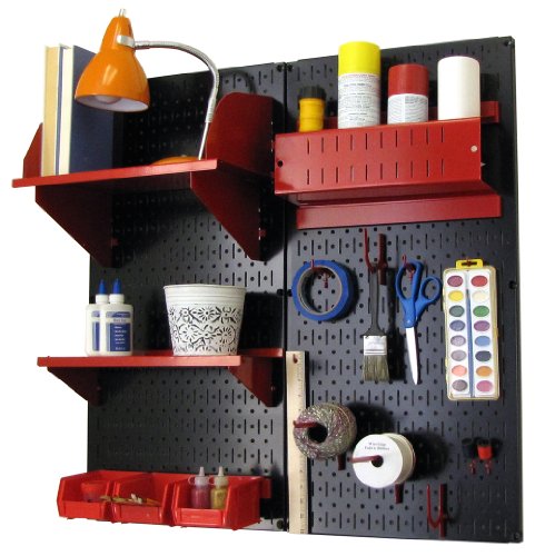 Wall Control Craft & Hobby Pegboard Organizer Storage Kit with Black Pegboard and Red Accessories - color: Black Pegboard Red Accessories