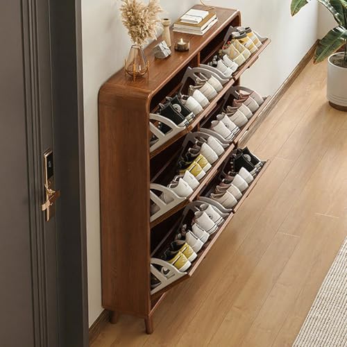 Narrow Shoe Cabinet, Wood Shoe Cabinet Storage for Entryway, Slim Hallway Hidden Shoe Rack Cabinet with Anti-tip for Bedroom, Living Room, Foyer(Wood Color+White,Small) Wood Color X-Large - color: Wood Color, size: X-Large