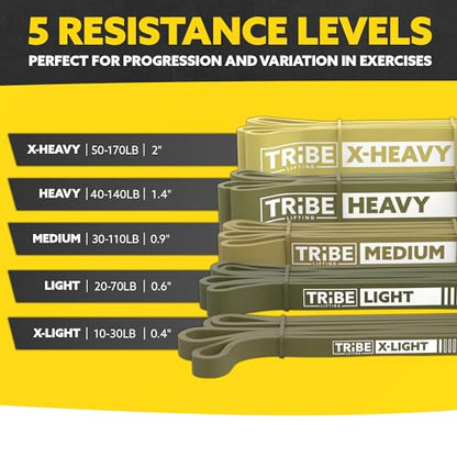 Long Resistance Bands Set, 5 Pull Up Assistance Bands for Working Out | 5 resistance levels, natural latex construction, exercise bands for strength training, stretching and physical therapy - color: Green