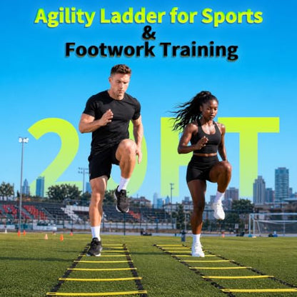 20ft Adjustable Agility Ladder with Carry Bag Training Equipment for Footwork Drills | Football Training Equipment & Speed Ladder for Soccer, Basketball – Fitness Feet Training