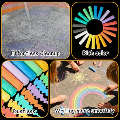 100PCS Washable Sidewalk Chalks Set in 10 Colors Non-Toxic Coloured Chalk Pavement for Kids Jumbo Chalk for Toddler Painting on Blackboard, Playground, Party