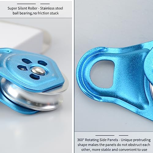30kN Upgraded Rescue Single Pulley Sheave with Swing Plate,CE High Strength Pulley for Backyard Zipline, Climbing, Rock Rescue Lifting, Hauling, Fit Rope up to 13 mm/Holds Up to 6750lbs,Blue - color: Blue