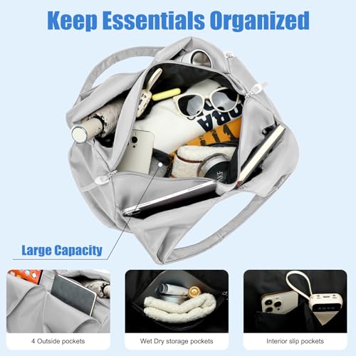 Forestfish Yoga Gym Bag For Women With Shoes Compartment & Wet Dry Storage Pockets Lightweight Duffel Bag, Grey - color: Grey