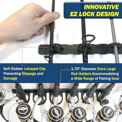 Rush Creek Creations Set of 4 Adaptable 6, 12, 18, or 24-Rod Horizontal Wall-Mount Fishing Pole Holders, Ceiling or Wall Fishing Rod Racks for Garage, Fits Most 0.12" to 0.75" Diameter Rods - size: Four Pack