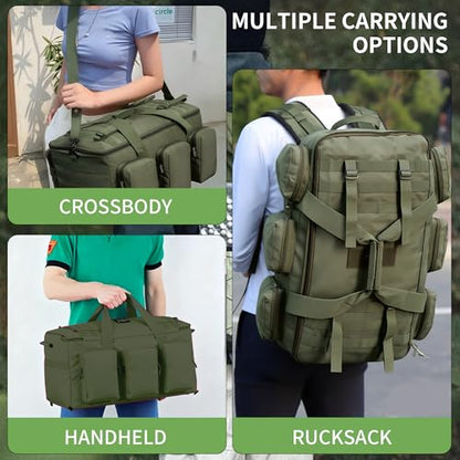 3 In 1 Military Duffel Bag 50L Gym Bag for Men Convertible Weekender Backpack for Sports Travel Basketball - color: 50L-ArmyGreen