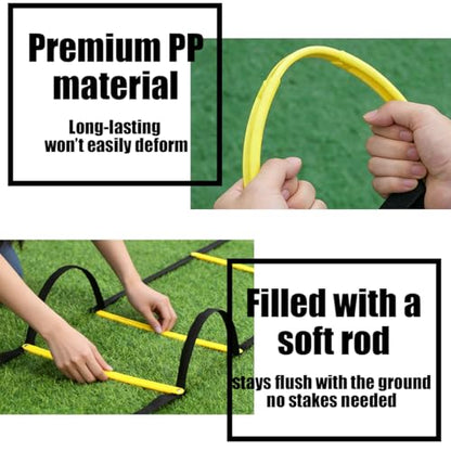 Tangle-Free Agility Ladder, 12 Fixed Rungs, 2 lb Heavy Duty, 18ft | Quick Setup Speed Ladder Training Equipment | 12 Fixed Rungs | 2 lb Heavy Duty | Connectable Design | Carrying Bag Included