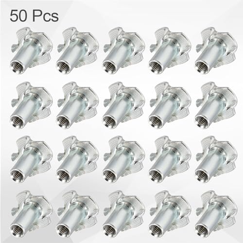 HARFINGTON M4x14mm T-Nuts 4 Pronged Tee Nut 0.57" x 0.55" Fully Thread Carbon Steel Inserts for Wood, Rock Climbing Holds, Cabinetry, Furniture 50pcs - size: M4x14mm