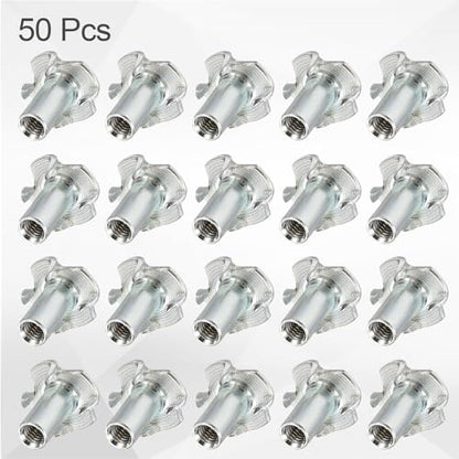 HARFINGTON M4x14mm T-Nuts 4 Pronged Tee Nut 0.57" x 0.55" Fully Thread Carbon Steel Inserts for Wood, Rock Climbing Holds, Cabinetry, Furniture 50pcs - size: M4x14mm