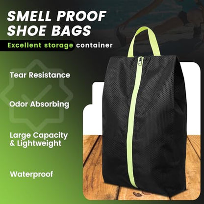 2 Pack Smell Proof Shoe Cleat Bags for Travel, Water-Resistant Golf Shoe Bags with Zipper and Handle, Odor Eliminating Athletic Shoe Bags for Gym Sports Travel, Black
