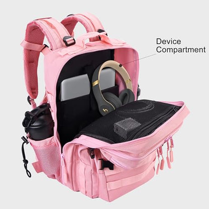 LHI Military Tactical Backpack for Men and Women 45L Army 3 Days Assault Pack Bag Large Rucksack with Shoe Compartment - color: 1.7 Pink