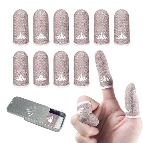 JWH Ultra-Thin Silver Fiber Gaming Finger Sleeves,Pink Thumb Sleeves Gaming Cots,10 Pack Gaming Finger Gloves for PUBG,with Storage Box,High Sensitivity,Anti-Slip,Fundas para Dedos Gamer - color: 10Pcs Pink + Storage box