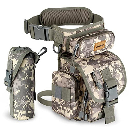 Jueachy Drop Leg Bag for Men Tactical Metal Detecting Thigh Pack with Water Bottle Pouch - color: ACU
