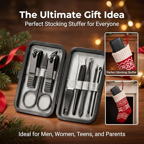 8-Pc Manicure Set,Stocking Stuffers for Men,Teen Boy,Gift Ideal for Husband | Nail Care Tools Support Fingernail, Toenail,Cuticle Grooming,Christmas Surprise for Boyfriend or Dad