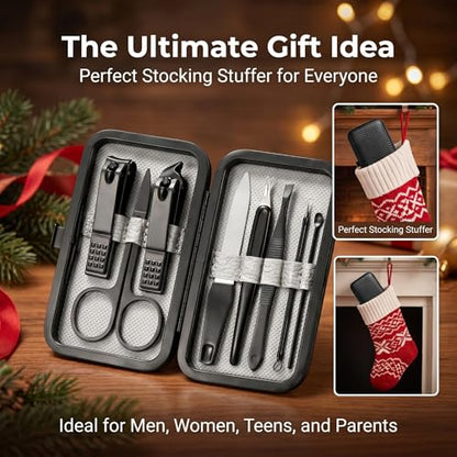 8-Pc Manicure Set,Stocking Stuffers for Men,Teen Boy,Gift Ideal for Husband | Nail Care Tools Support Fingernail, Toenail,Cuticle Grooming,Christmas Surprise for Boyfriend or Dad