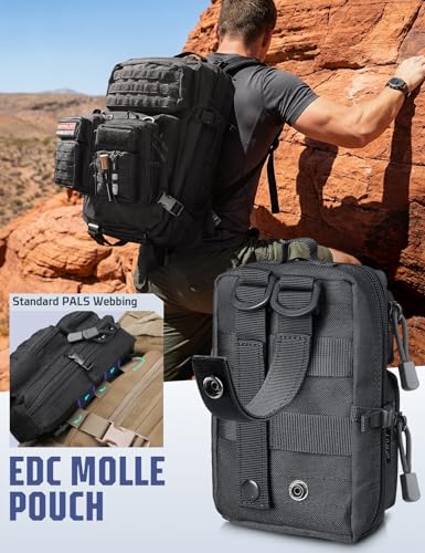 2 Pack Molle Accessories Tactical EDC Pouch, Small Tool Bag, Utility Phone Holder IFAK for Duty Belt, Backpack, Vest (Includes 2 US Flag Patch) - color: Black