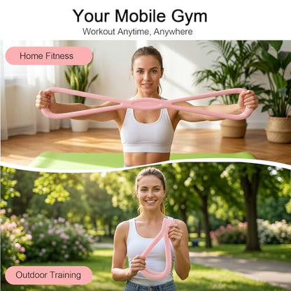 Figure 8 Resistance Bands with Handles 15lbs Elastic Fitness Exercise Band Yoga Elastic Stretch Bands Portable Shoulder Stretch Training Ropes for Women Men Working Out Arm Back Home Gym Yoga Physical