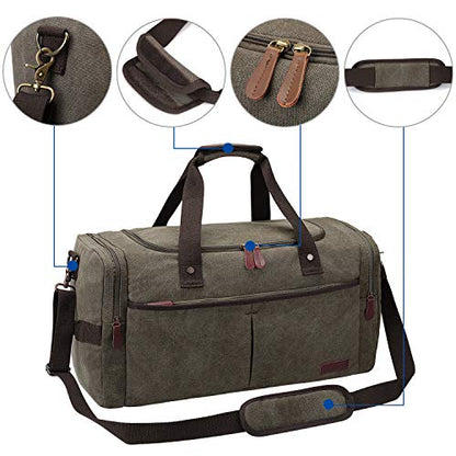 S-ZONE Large Canvas Travel Duffel Bag Weekend Overnight Bag with Shoes Compartment Holdall Gym Bag with Multi-Pockets for Men and Women, Army Green, X-Large | Water-resistant, X-Large Size, Multi-Pockets, Removable Shoulder Strap, for Gym or Travel, Army