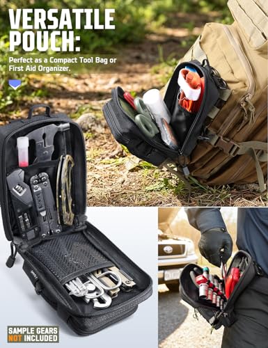 2 Pack Molle Accessories Tactical EDC Pouch, Small Tool Bag, Utility Phone Holder IFAK for Duty Belt, Backpack, Vest (Includes 2 US Flag Patch) - color: Black