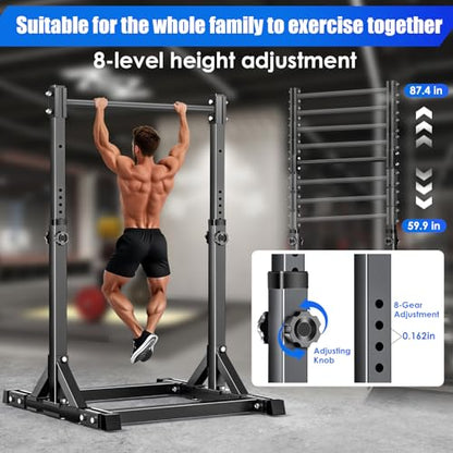 AFFLUENT Pull Up Bar Stand Free Standing Pull Up Bar Station 8 Adjustable Heights Power Tower for Home Gym Workout 330lbs Capacity - color: Black