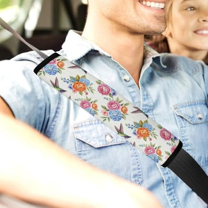 2PCS Retro Hummingbird Spring Flower Birds Car Seat Straps Shoulder Pads Soft Padded Seat Belt Cushion for Adult Use, Car Seats Pushchair Strollers High Chair Pushchair, Anti-Slip Pad - color: Pattern 494