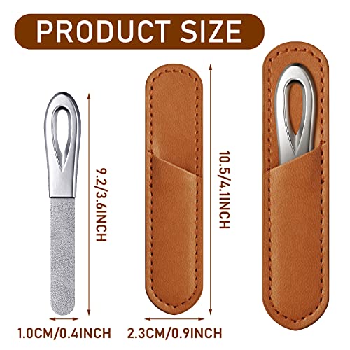 3 Pieces Stainless Steel Nail Files with Leather Case Double Sided Nail Files Non Slip Handle Grit Diamond Fingernail File Easily Grinding Metal Nail File Emery Boards for Natural Nails (Brown)
