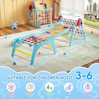TOLEAD Pikler Triangle Set, Montessori Climbing Set, Climbing Toys for Toddlers 1-3 Inside, Foldable Baby Climbing Wooden Toys for Toddlers 1-6 Years