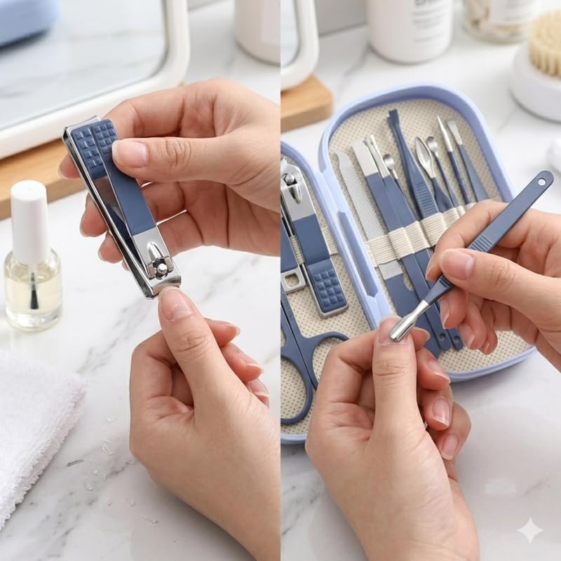 Nail Kit Clippers Pedicure Tools for Feet-Professional Travel Nail Kit 14pcs Grooming Kit Portable Case - color: Blue