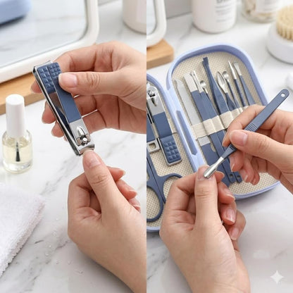 Nail Kit Clippers Pedicure Tools for Feet-Professional Travel Nail Kit 14pcs Grooming Kit Portable Case - color: Blue