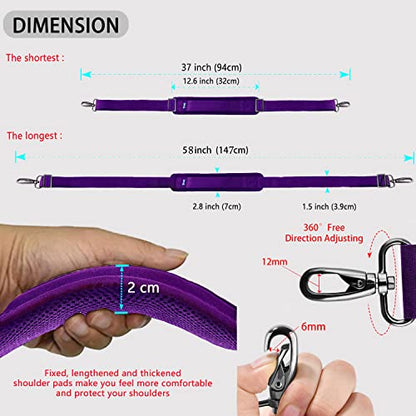 ZINZ Shoulder Strap 58" Ultra-Thick Fixed Padded and Adjustable Buckles Crossbody Strap for Briefcase Laptop Bag Luggage - color: Purple