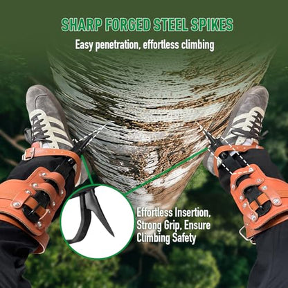 Tree Climbing Spikes Set,Tree Climbing Gear, 1 Pair Alloy Steel Climbing Spurs,350lbs Load Capacity, Arborist Equipment for Climbers, Fruit Picking and Lumberjack - color: Brown Climbing Spikes Set C