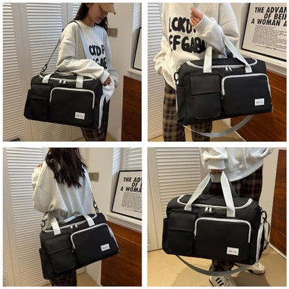 Small Gym Bag for Women, Travel Duffle Bag Carry On Weekender Bag with Shoe Compartment - color: 35#Black Grey, style: Gym Bag&toiletry Bag