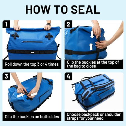 MIER Large Waterproof Duffel Bag - 60L/80L Dry Bag Backpack | Detachable Backpack Straps; Multi-Pockets; Roll-Top with Hook-and-Loop Closure; Motorcycle, Kayaking, Gym, Beach, Boating - color: Dark Blue, size: 60L