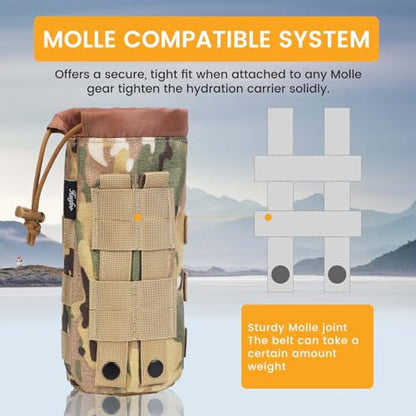 Molle Water Bottle Holder, Upgraded 1000D Nylon Tactical Molle Water Bottle Pouch, Sports Water Bottle Bag Bottom Mesh Lining Hydration Carrier for Camping, Climbing, Hiking and Travelling - color: CP-2pack