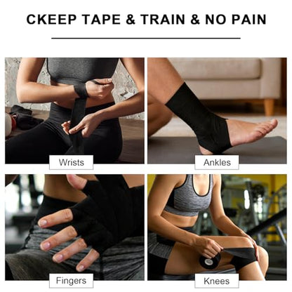 CKeep Athletic Tape, Original Cotton Waterproof Sports Tape 1 Roll, Black | Very Sturdy No Glue Residue Wrist Ankle Tape for Climbing, Boxing, Athletes, Baseball Bats, Strains, Sprains, Injuries - size: 1 Roll