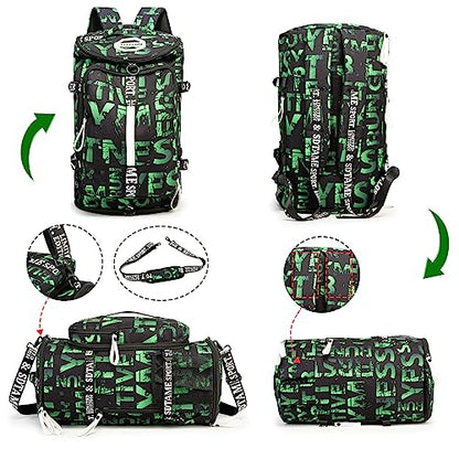 Gym Duffle Bag Backpack with Shoe Compartment,4 ways Travel Backpack for Women and Men,Multi-Functional Weekender bag with Waterproof Layer&Laptop Compartment for Fitness, Travel,Camping - color: Green