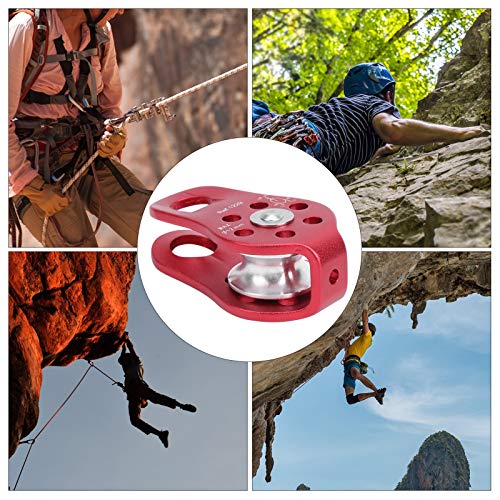 20KN Outdoor Climbing Pulley, Aluminum Side Swing Pulley, Climbing Pulley for Climbing Aloft Work Rappelling Rescue - size: Red