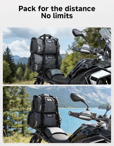 KEMIMOTO Waterproof Motorcycle Dry Bag – Duffle Tail Bag Soft Luggage, 25L/40L/65L Large Capacity with 4 Quick-Release Straps, Dustproof for Touring, Adventure, Motorcycling & Camping Grey - size: 65L