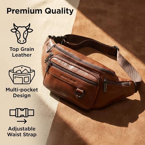 Genuine Leather Waist Pack for Men, Large Belt Bag with Adjustable Strap up to 47.2 Inches (New Brown) - color: New Brown