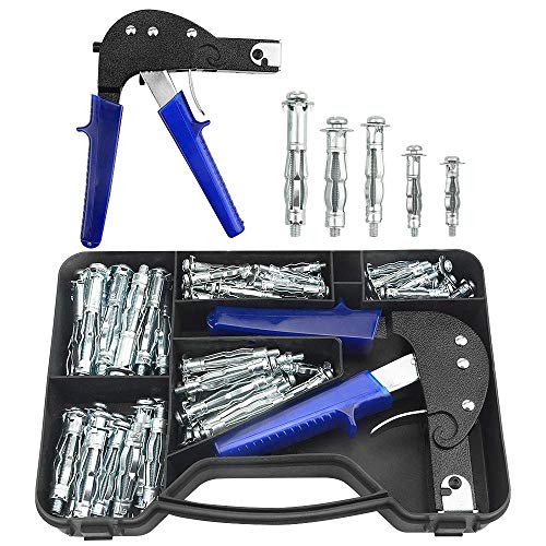 TOVOT 77PCS Wall Anchor Setting Tool Heavy Duty Hollow Wall Anchor Tool with 5 Sizes Molly Bolts Hollow Drive Wall Anchor Screw Kit (M4 M5 M6)