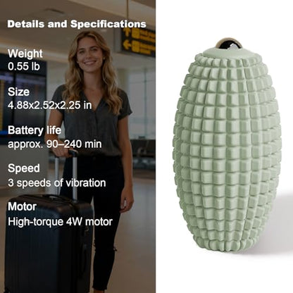 HODEMI Vibrating Massage Ball with Magnetic Rolling Head, Handheld High-Frequency Vibration Massager, 3 Speed Levels, Rechargeable Silicone Massage Roller for Gym, Office, and Travel Use (Green) - color: Green