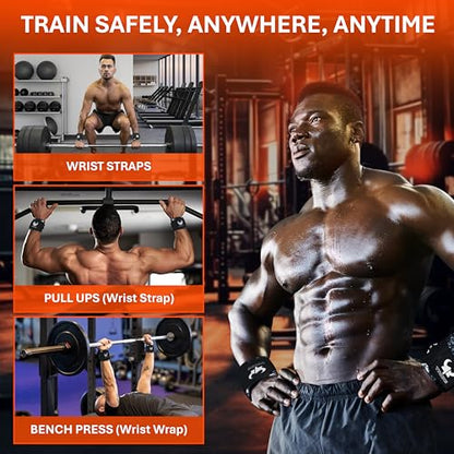 2-in-1 Heavy Duty Lifting Straps and Wrist Wraps, 18 Inch Non-Slip Grip