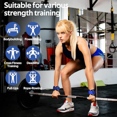 Weight Lifting Wrist Strap，Double Layer Leather Wrist Wraps with Neoprene Padding for Weightlifting & Deadlifts – Adjustable Gym Straps for Men & Women - color: Blue