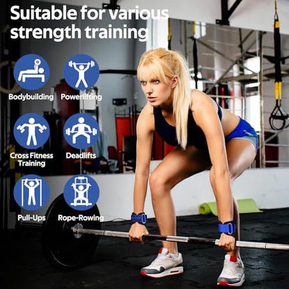 Weight Lifting Wrist Strap，Double Layer Leather Wrist Wraps with Neoprene Padding for Weightlifting & Deadlifts – Adjustable Gym Straps for Men & Women - color: Blue