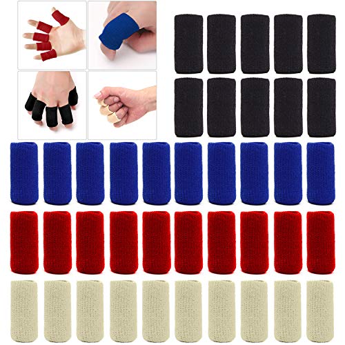 ELANE Finger Sleeves Protectors, Black, Blue, Red, Beige, 40 Pcs | For Arthritis, Trigger Finger Splint, Thumb Support, Pain Relief and Support - color: Black+Blue+Red+Beige