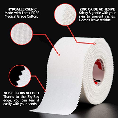 Athletic Tape Extremely Strong: 11 Rolls + 3 Finger Tape. Easy to Apply & No Sticky Residue. Sports Tape for Boxing, Football or Climbing. Enhance Wrist, Ankle & Hand Protection Now