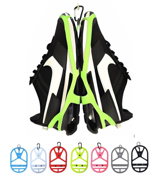 Shoe Holster For Backpack with Clip Hanger. Footwear Holder with Carabiner for Sneakers, Cleats, Bowling, Soccer, Basket, Football. For Travel, Outdoors, Sports & Space Saving - color: Yellow Neon, size: Large
