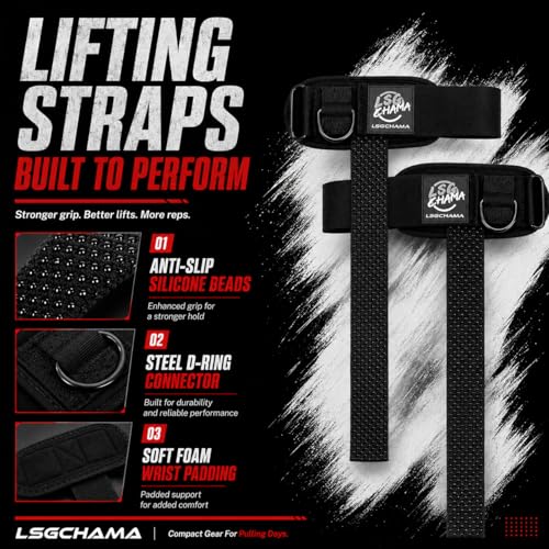 Weight Lifting Straps with D Rings, Cuffed Wrist Support for Deadlifts, Pull-Ups and Cable Machine Workouts, Padded Gym Lifting Straps for Men and Women, Black