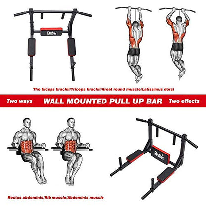 BESTHLS Wall Mounted Pull Up Bar and Dip Station, Heavy Duty Wall Mount Pull-up Chin Up Bar Multifunctional Home Gym Workout Indoor Exercise Equipment Support to 440 Lbs - style: Pull-up & Dip Station