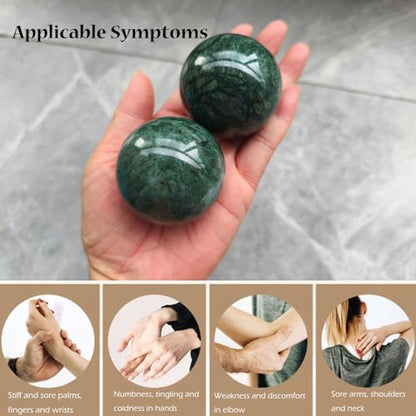Baoding Balls 2Pcs, 2 inch Natural Marble Baoding Chinese Meditation Balls, with Carry Case for Hands Stress Relief, Dark Green - color: Dark Green, size: Large-2"